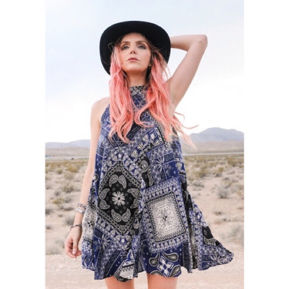SALE Free People Slip Dress Blue Bandana Size XS